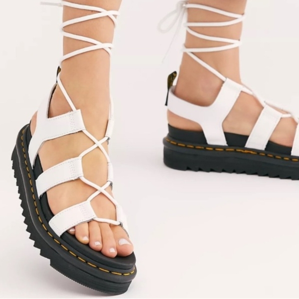 Dr. Martens Black and White Platform Sandals